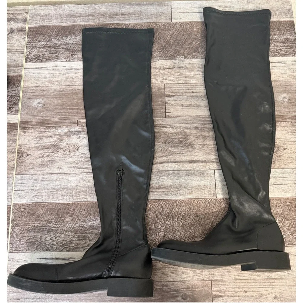 ZARA Black OTK Stretch‎ Boots 7.5–8 Y2K Sleek Minimalist Goth Streetwear Punk